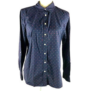 Talbots Women's Shirt Size 12 Roll Tab Cotton Navy Blue Red Polka Dot